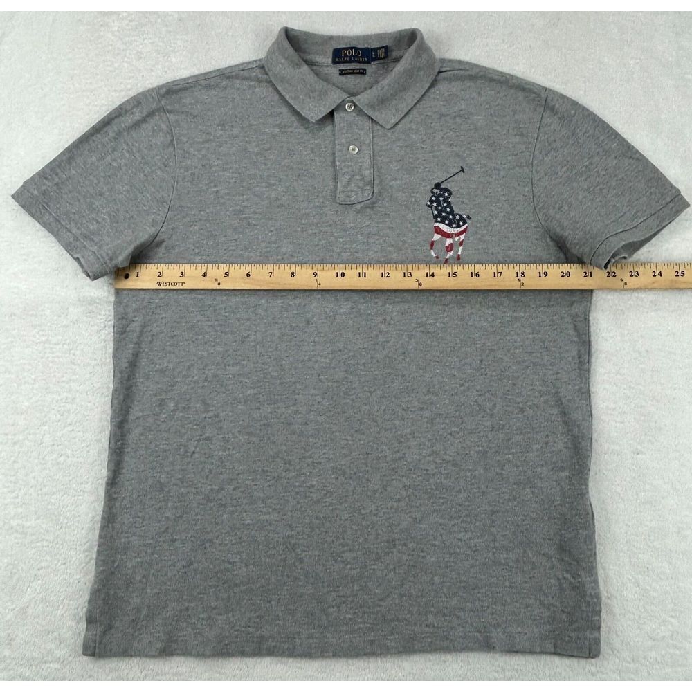 Polo Ralph Lauren Custom Slim Fit Men L Gray Embordered Big Pony Red White Blue - Picture 5 of 9